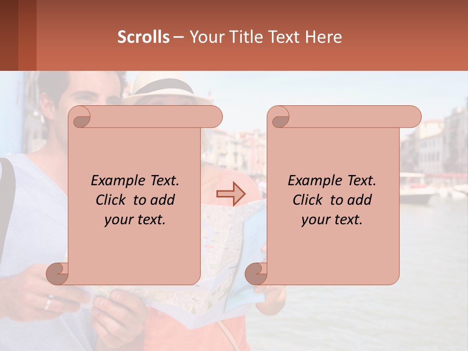 A Man And Woman Holding A Map In Front Of A Body Of Water PowerPoint Template