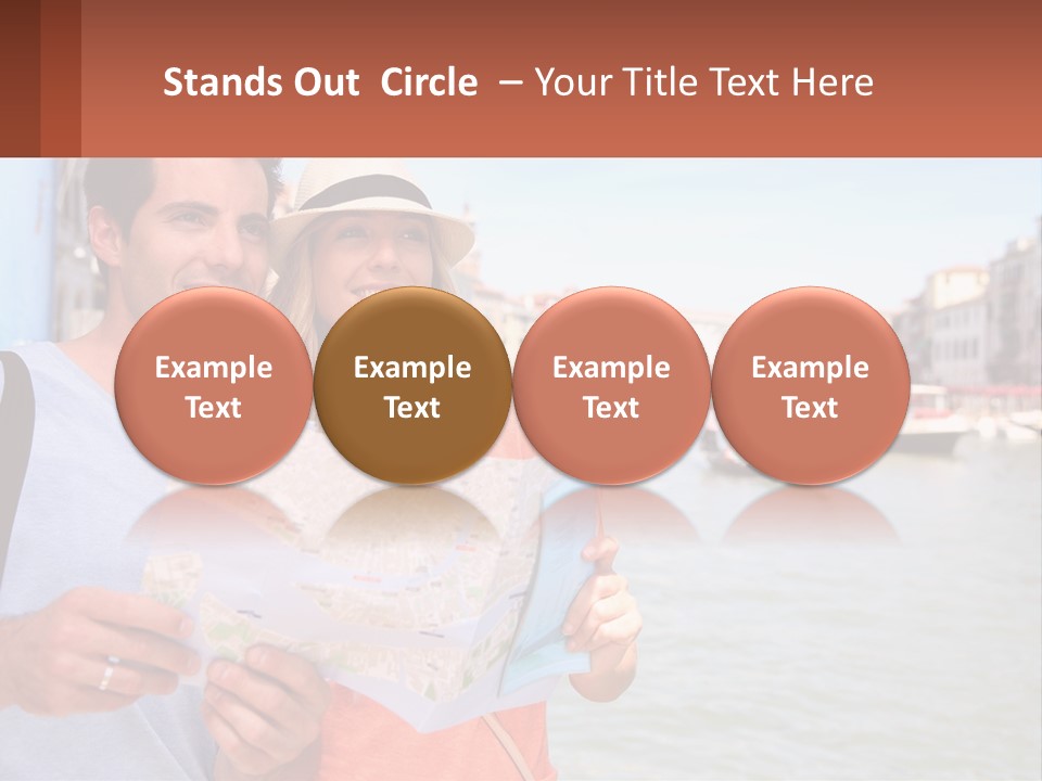 A Man And Woman Holding A Map In Front Of A Body Of Water PowerPoint Template