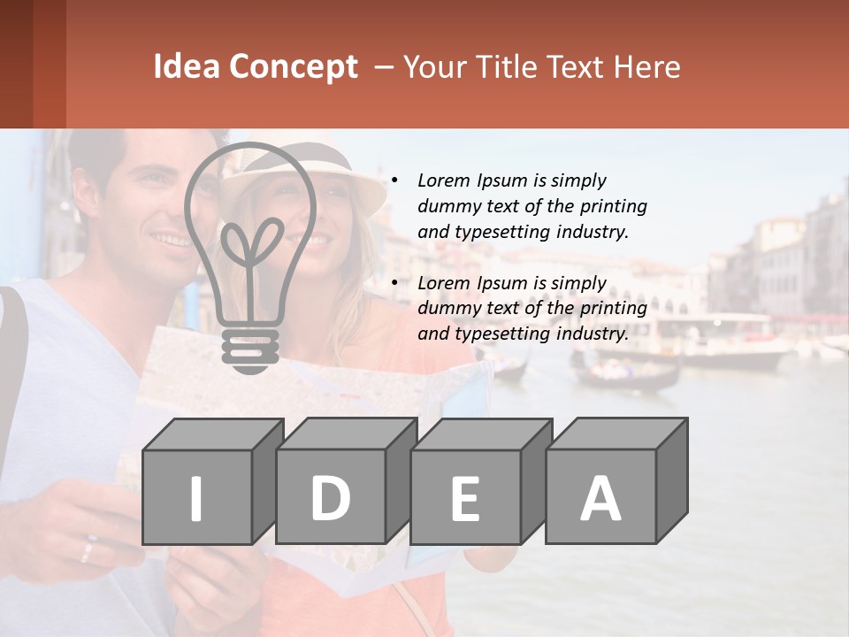 A Man And Woman Holding A Map In Front Of A Body Of Water PowerPoint Template