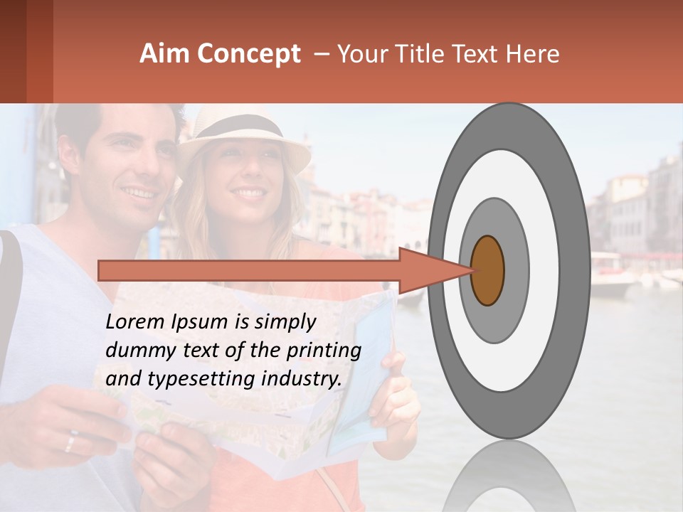 A Man And Woman Holding A Map In Front Of A Body Of Water PowerPoint Template