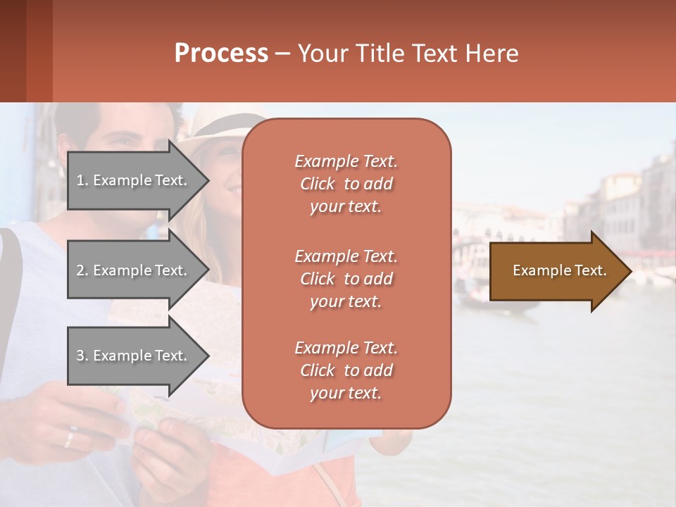 A Man And Woman Holding A Map In Front Of A Body Of Water PowerPoint Template