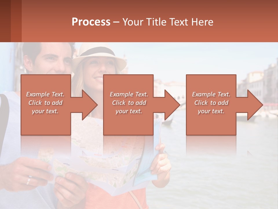 A Man And Woman Holding A Map In Front Of A Body Of Water PowerPoint Template