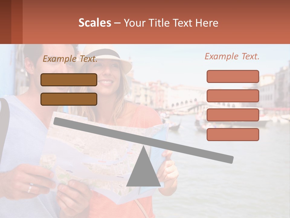 A Man And Woman Holding A Map In Front Of A Body Of Water PowerPoint Template
