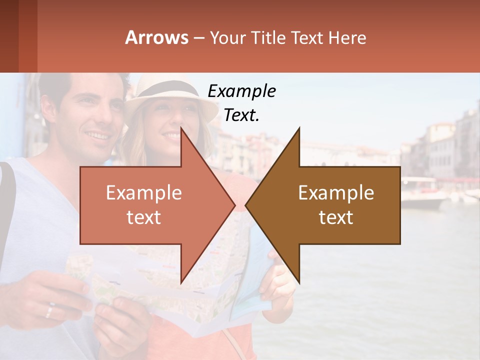 A Man And Woman Holding A Map In Front Of A Body Of Water PowerPoint Template