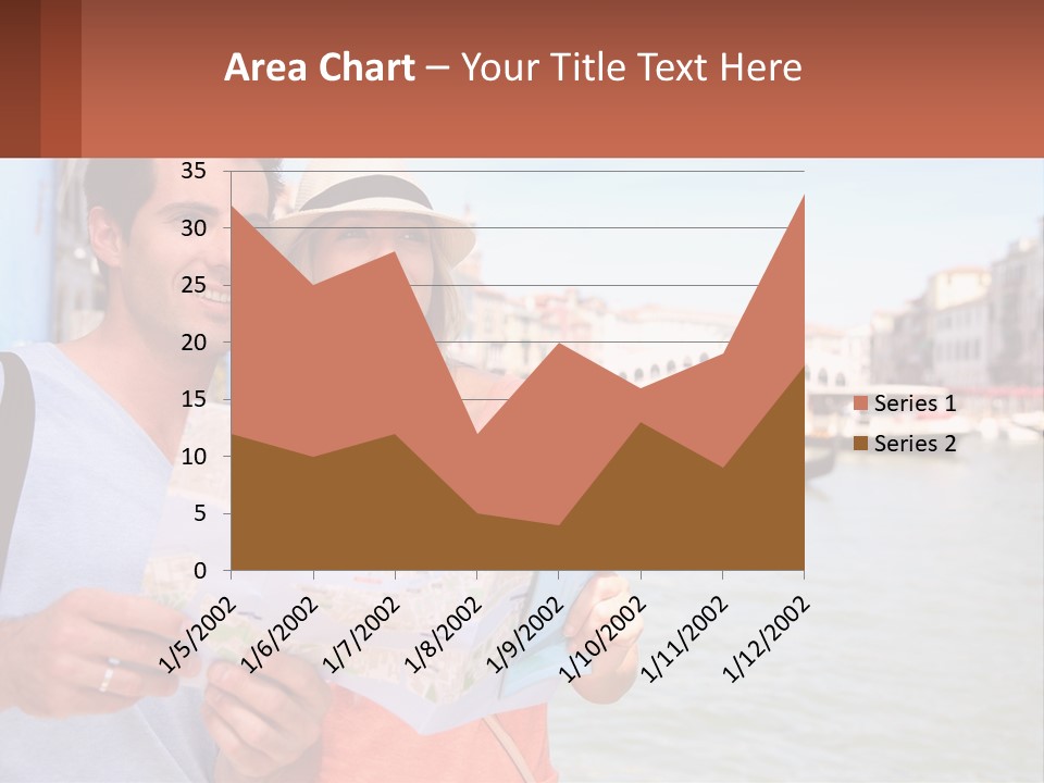 A Man And Woman Holding A Map In Front Of A Body Of Water PowerPoint Template