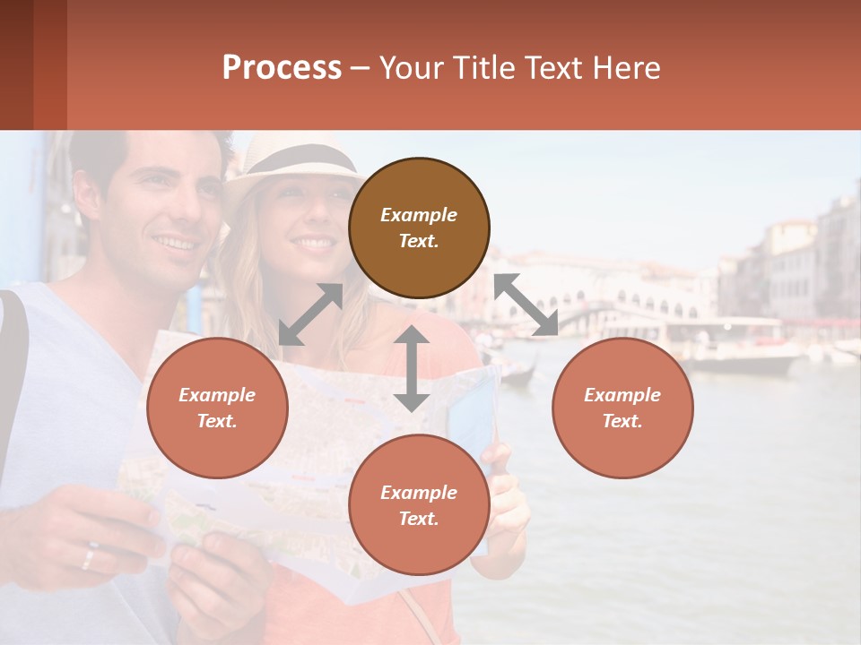 A Man And Woman Holding A Map In Front Of A Body Of Water PowerPoint Template