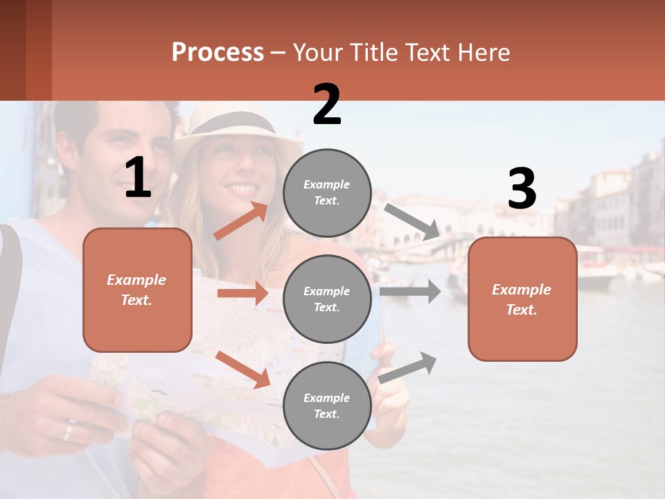 A Man And Woman Holding A Map In Front Of A Body Of Water PowerPoint Template