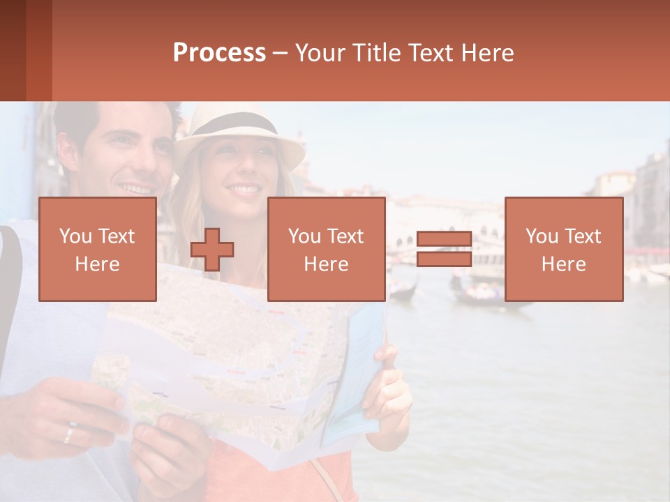 A Man And Woman Holding A Map In Front Of A Body Of Water PowerPoint Template