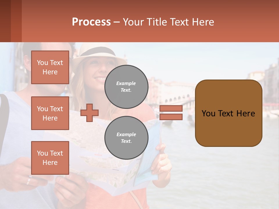 A Man And Woman Holding A Map In Front Of A Body Of Water PowerPoint Template