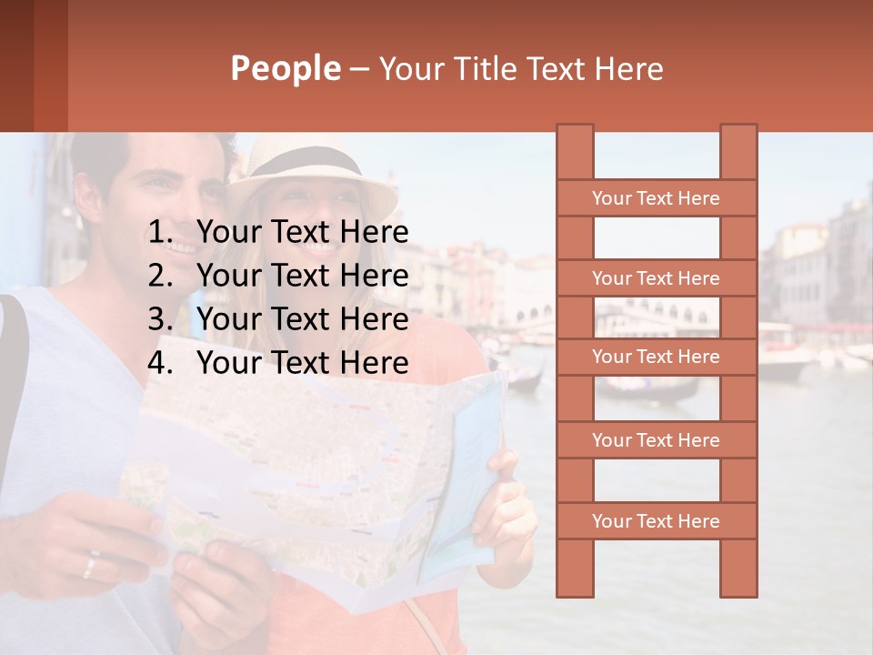 A Man And Woman Holding A Map In Front Of A Body Of Water PowerPoint Template