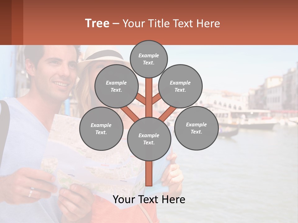 A Man And Woman Holding A Map In Front Of A Body Of Water PowerPoint Template