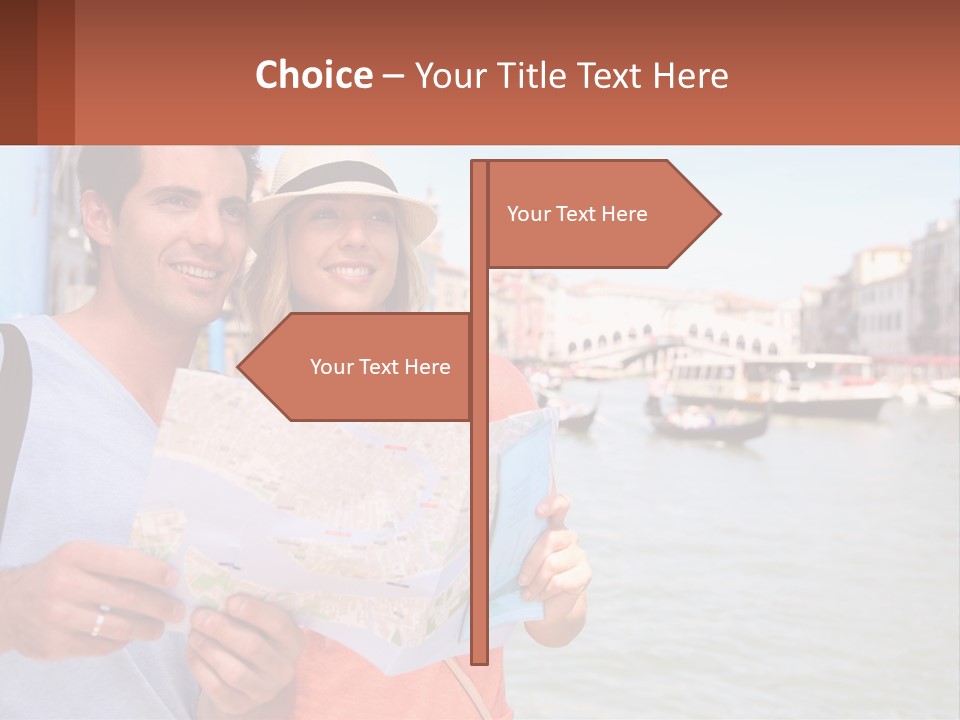 A Man And Woman Holding A Map In Front Of A Body Of Water PowerPoint Template