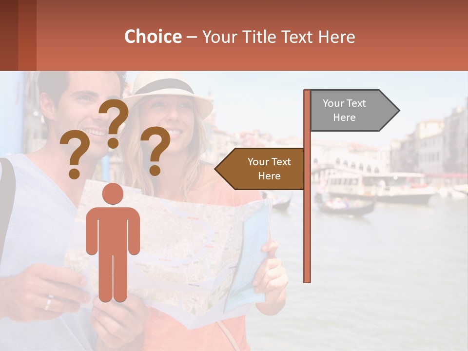 A Man And Woman Holding A Map In Front Of A Body Of Water PowerPoint Template