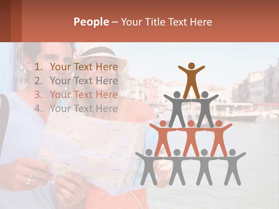 A Man And Woman Holding A Map In Front Of A Body Of Water PowerPoint Template