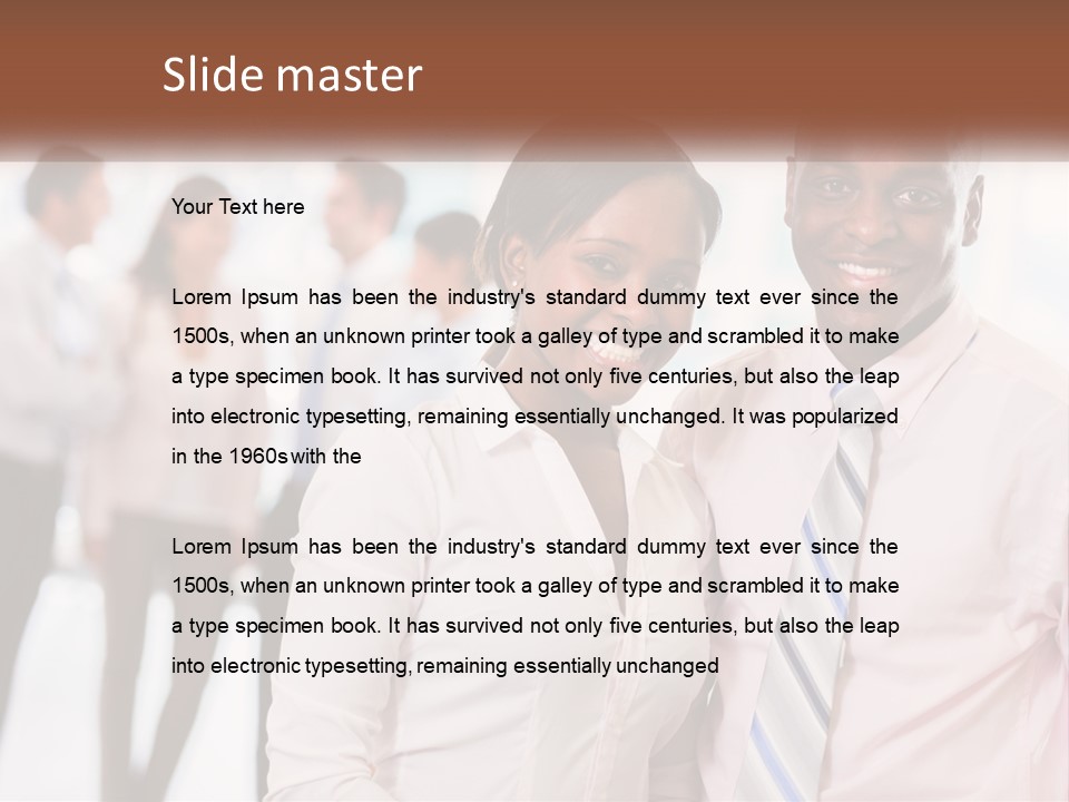 A Man And A Woman Standing Together In Front Of A Group Of People PowerPoint Template