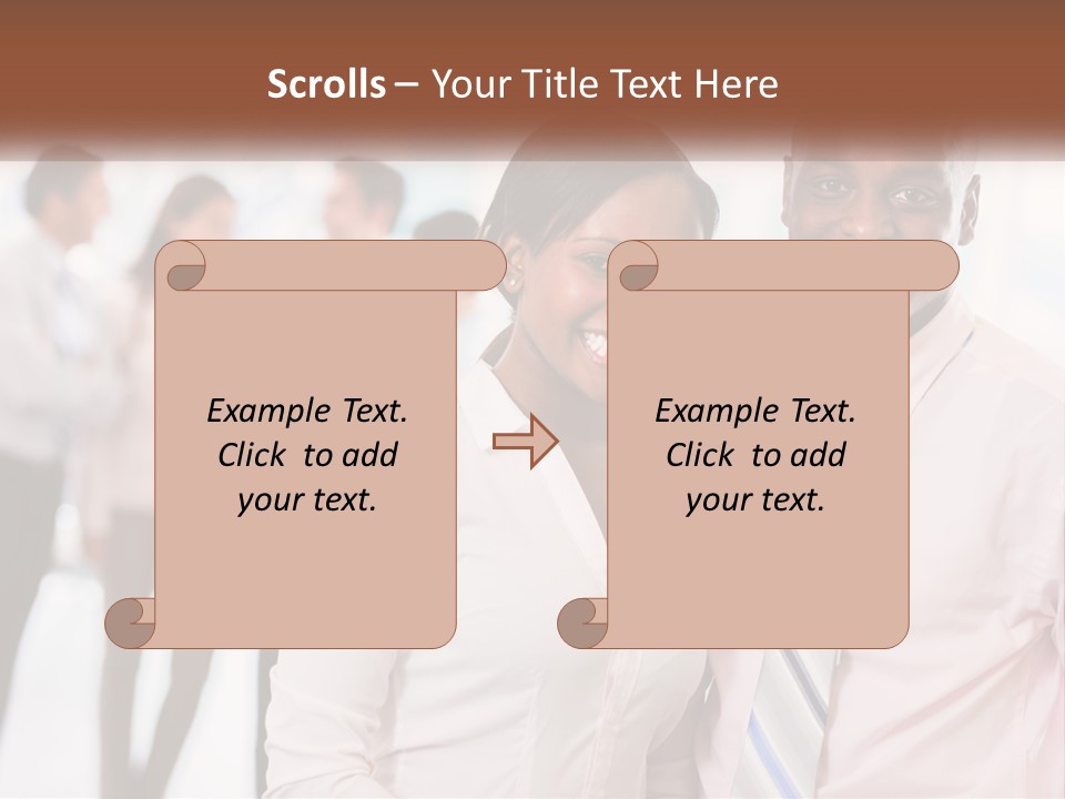 A Man And A Woman Standing Together In Front Of A Group Of People PowerPoint Template