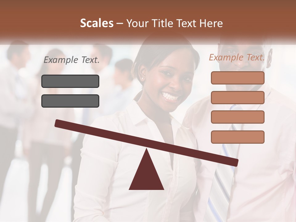 A Man And A Woman Standing Together In Front Of A Group Of People PowerPoint Template