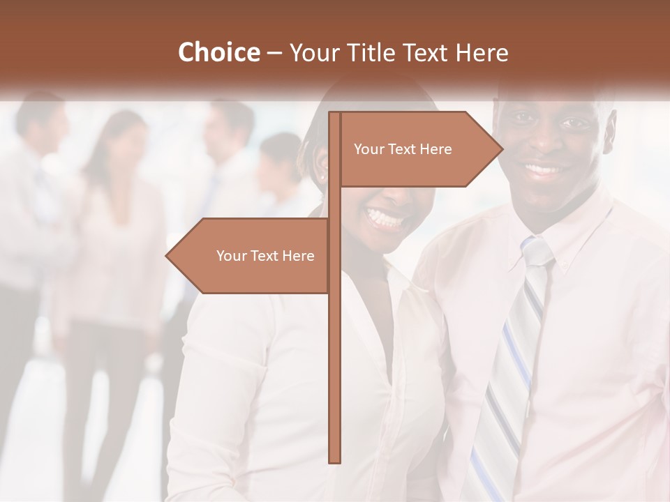 A Man And A Woman Standing Together In Front Of A Group Of People PowerPoint Template