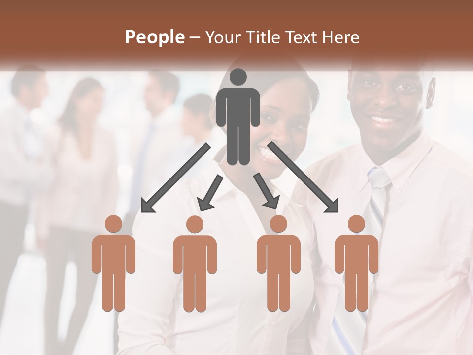 A Man And A Woman Standing Together In Front Of A Group Of People PowerPoint Template