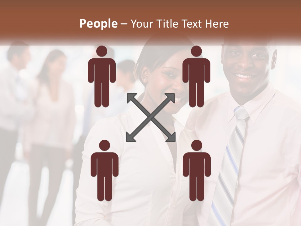A Man And A Woman Standing Together In Front Of A Group Of People PowerPoint Template