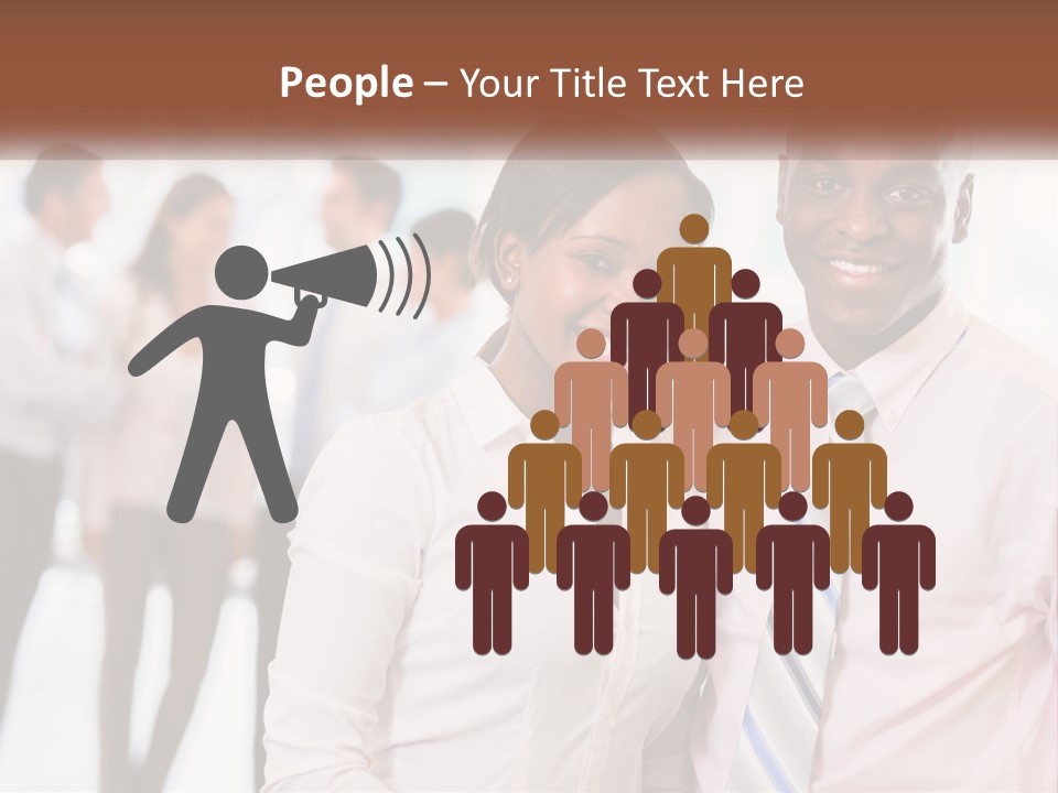 A Man And A Woman Standing Together In Front Of A Group Of People PowerPoint Template