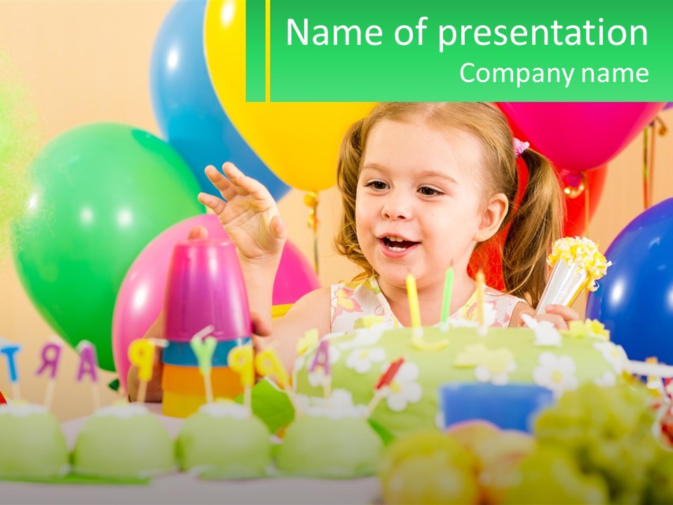 A Little Girl Sitting In Front Of A Birthday Cake PowerPoint Template