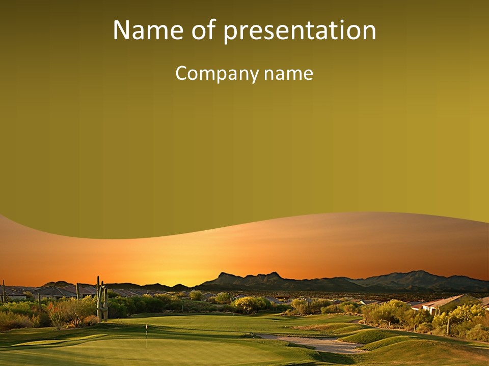 A Golf Course With A Sunset In The Background PowerPoint Template