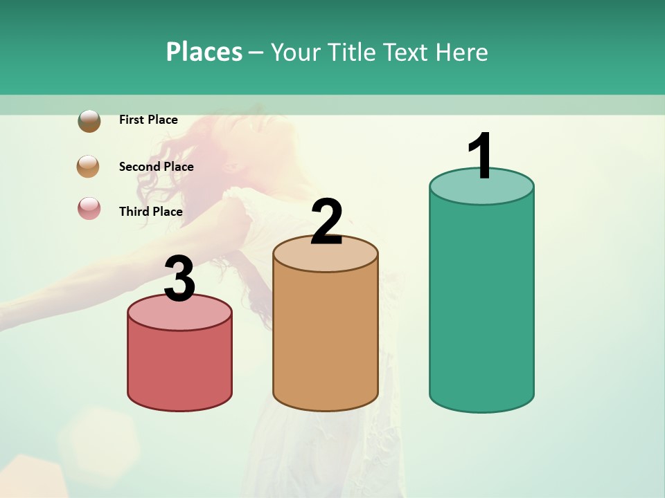 A Woman In A White Dress Is Holding Her Arms Out In The Air PowerPoint Template