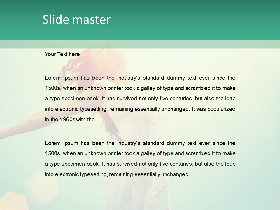 A Woman In A White Dress Is Holding Her Arms Out In The Air PowerPoint Template