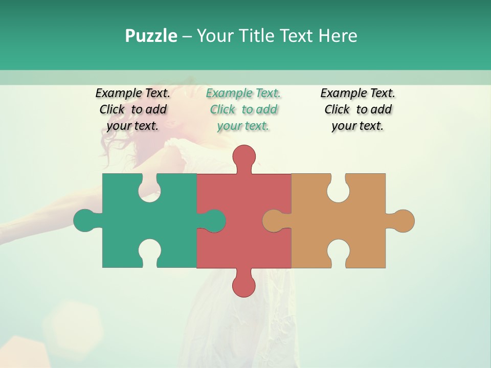 A Woman In A White Dress Is Holding Her Arms Out In The Air PowerPoint Template