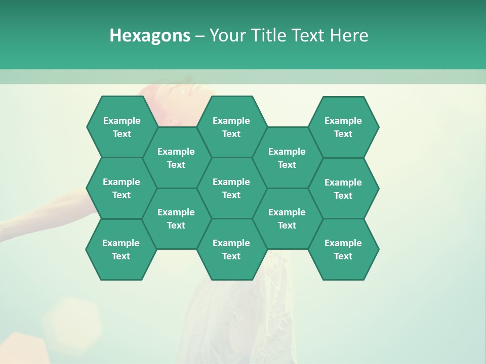 A Woman In A White Dress Is Holding Her Arms Out In The Air PowerPoint Template