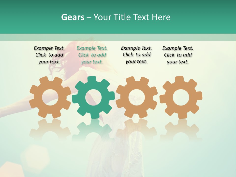 A Woman In A White Dress Is Holding Her Arms Out In The Air PowerPoint Template