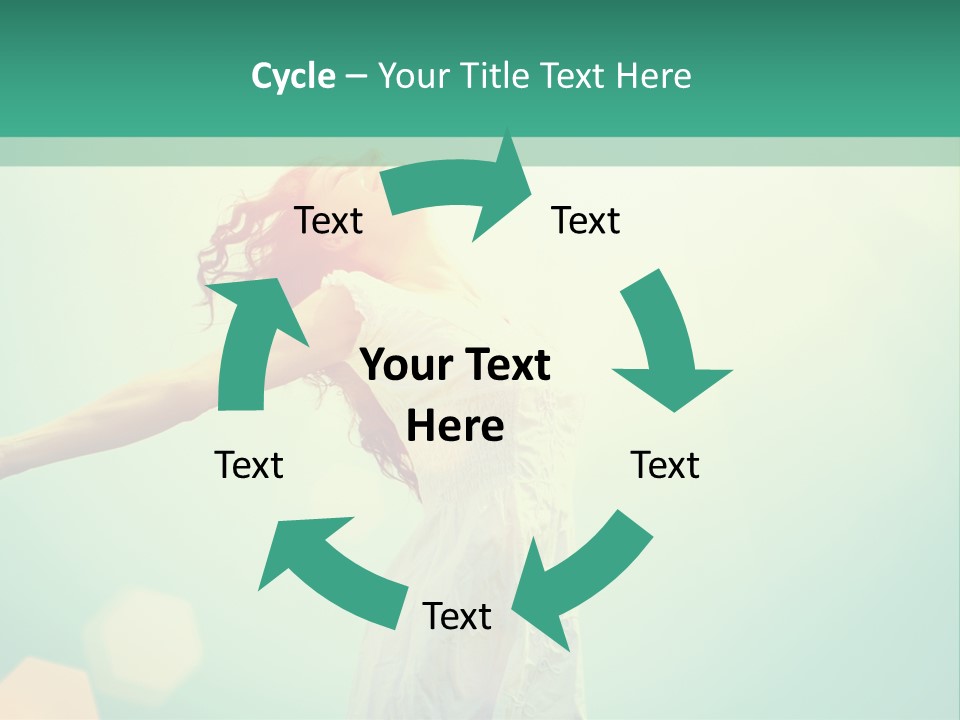 A Woman In A White Dress Is Holding Her Arms Out In The Air PowerPoint Template