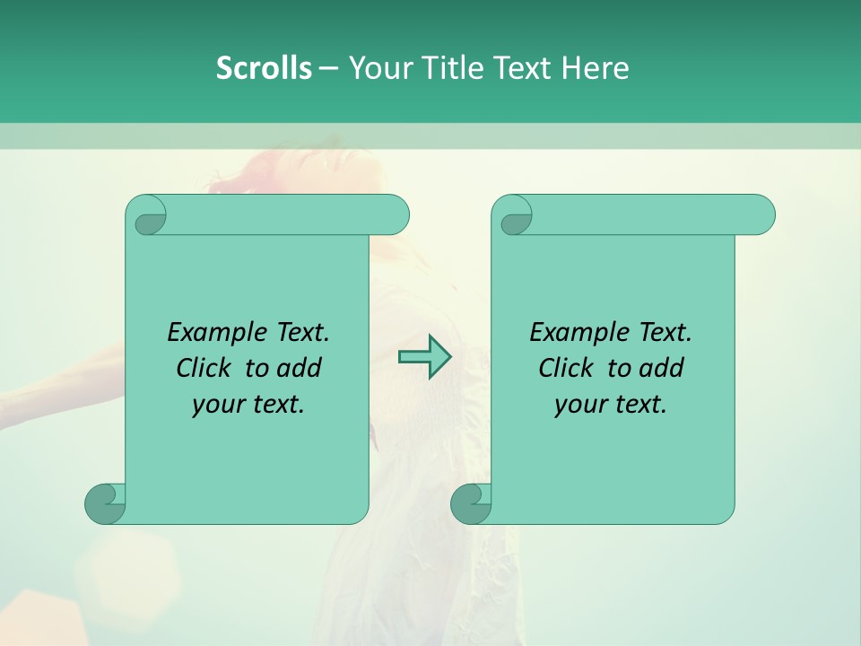 A Woman In A White Dress Is Holding Her Arms Out In The Air PowerPoint Template
