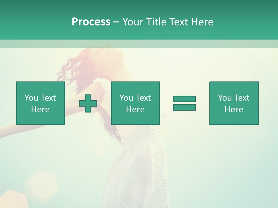 A Woman In A White Dress Is Holding Her Arms Out In The Air PowerPoint Template