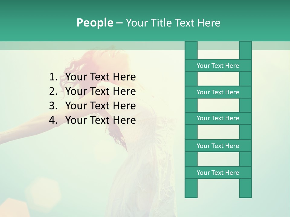 A Woman In A White Dress Is Holding Her Arms Out In The Air PowerPoint Template
