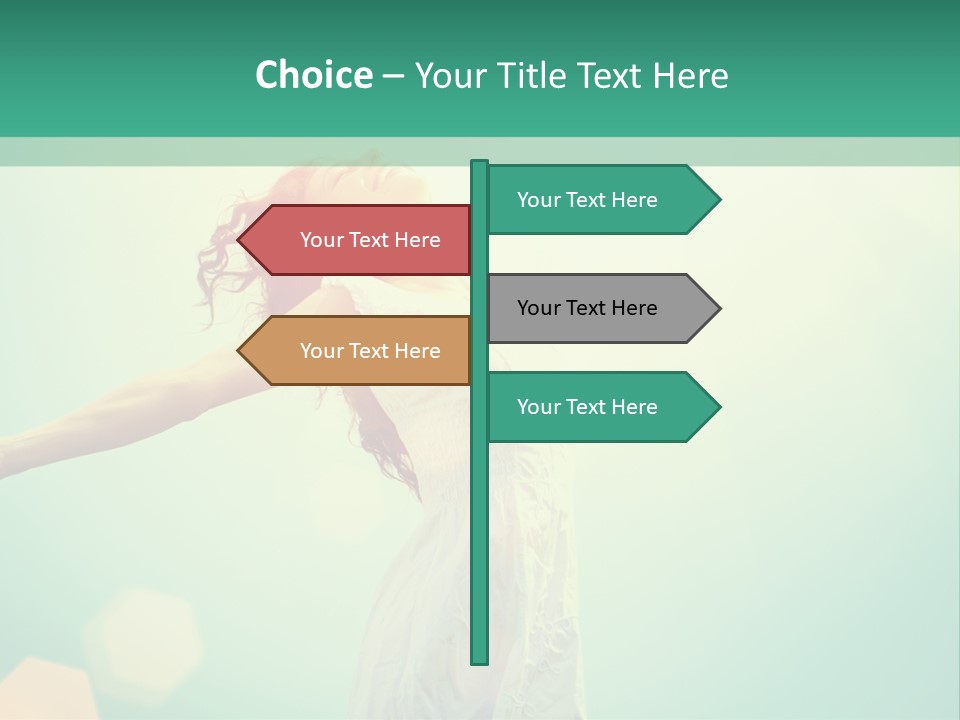 A Woman In A White Dress Is Holding Her Arms Out In The Air PowerPoint Template