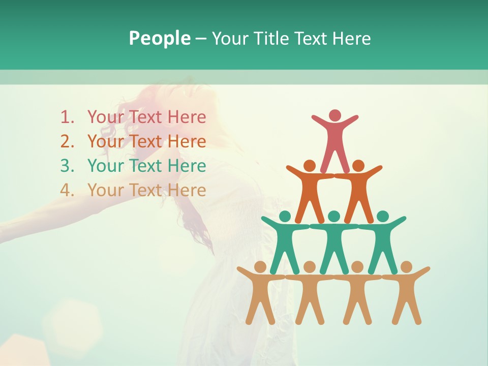 A Woman In A White Dress Is Holding Her Arms Out In The Air PowerPoint Template