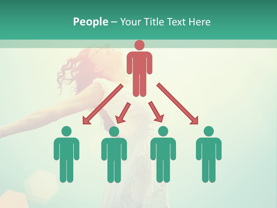 A Woman In A White Dress Is Holding Her Arms Out In The Air PowerPoint Template