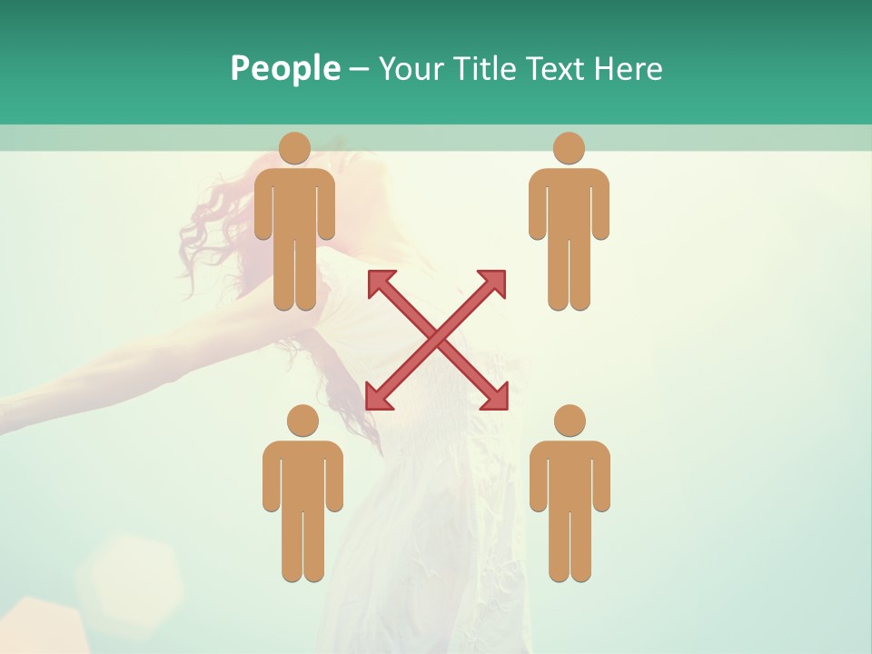 A Woman In A White Dress Is Holding Her Arms Out In The Air PowerPoint Template