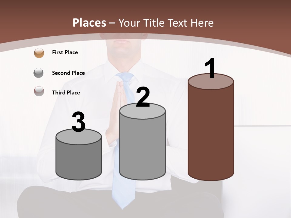 A Man Sitting On A Desk With His Hands Folded In Front Of Him PowerPoint Template