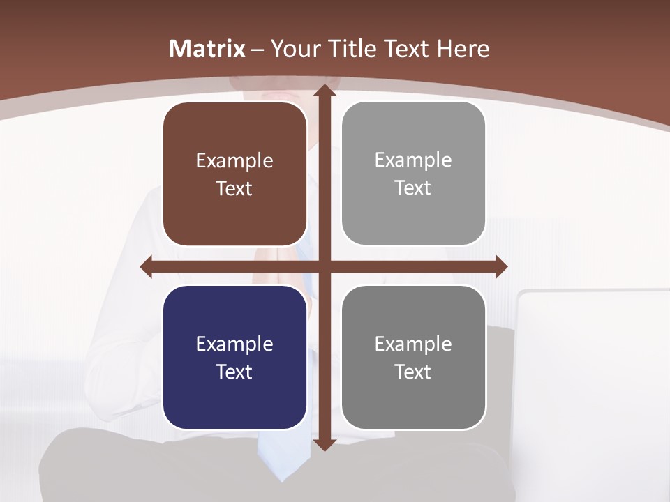 A Man Sitting On A Desk With His Hands Folded In Front Of Him PowerPoint Template