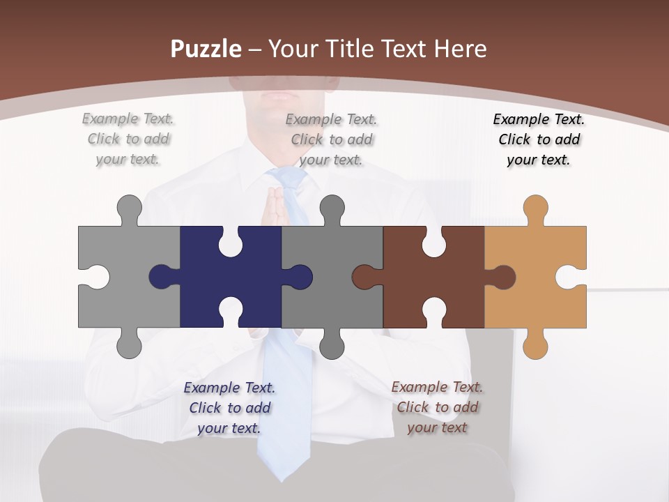 A Man Sitting On A Desk With His Hands Folded In Front Of Him PowerPoint Template