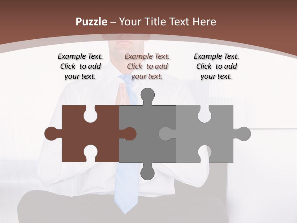 A Man Sitting On A Desk With His Hands Folded In Front Of Him PowerPoint Template