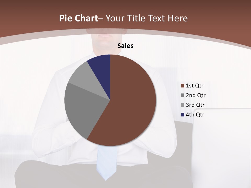 A Man Sitting On A Desk With His Hands Folded In Front Of Him PowerPoint Template