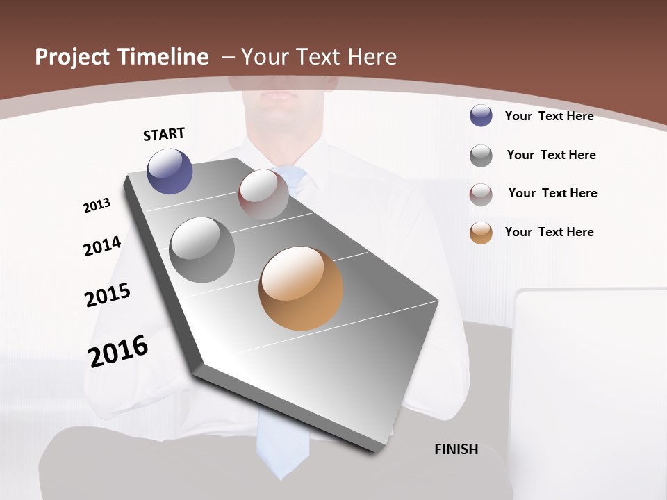 A Man Sitting On A Desk With His Hands Folded In Front Of Him PowerPoint Template