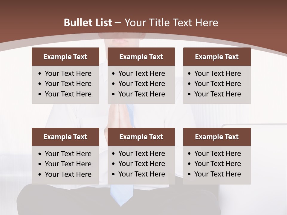 A Man Sitting On A Desk With His Hands Folded In Front Of Him PowerPoint Template