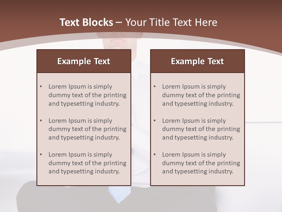 A Man Sitting On A Desk With His Hands Folded In Front Of Him PowerPoint Template