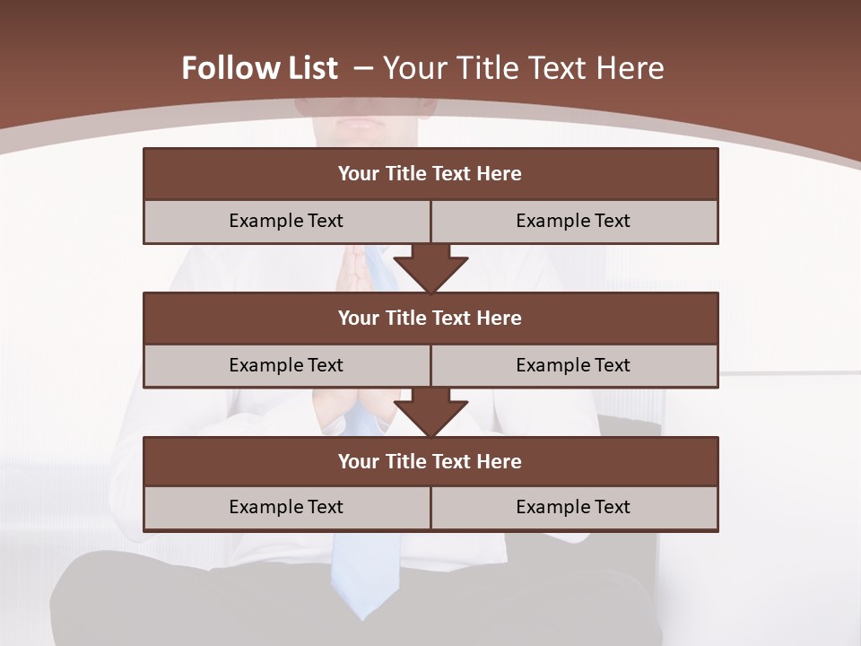 A Man Sitting On A Desk With His Hands Folded In Front Of Him PowerPoint Template