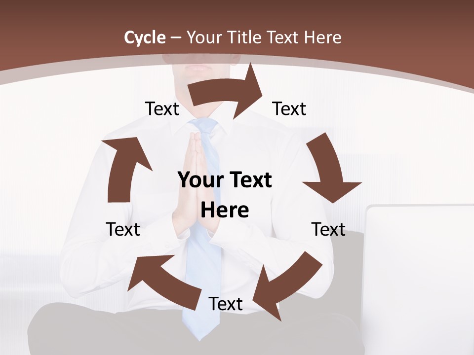 A Man Sitting On A Desk With His Hands Folded In Front Of Him PowerPoint Template